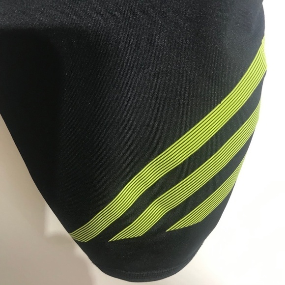 Adidas Black & lime cropped stripe legging active wear pants small - Picture 7 of 8